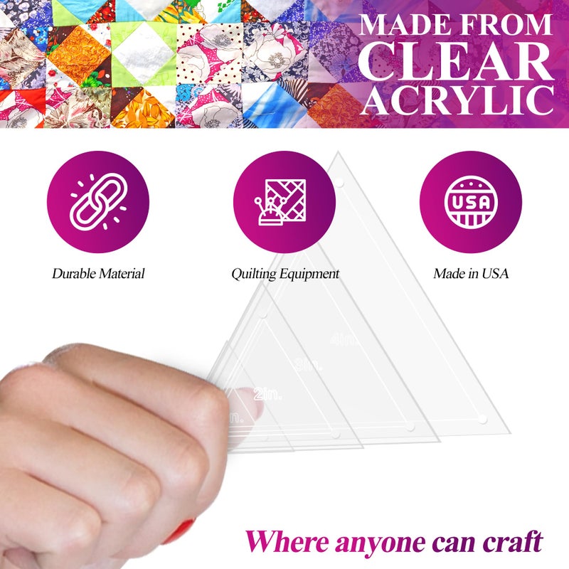 LaserThing Quilting Acrylic Template Set | Precision Tools for Quilting Enthusiasts | Triangle Design | Includes Sizes 4""  3""  2""  1"" | 1/8 Clear Acrylic | 1/4"" Seam Allowance for Accuracy - Image 4